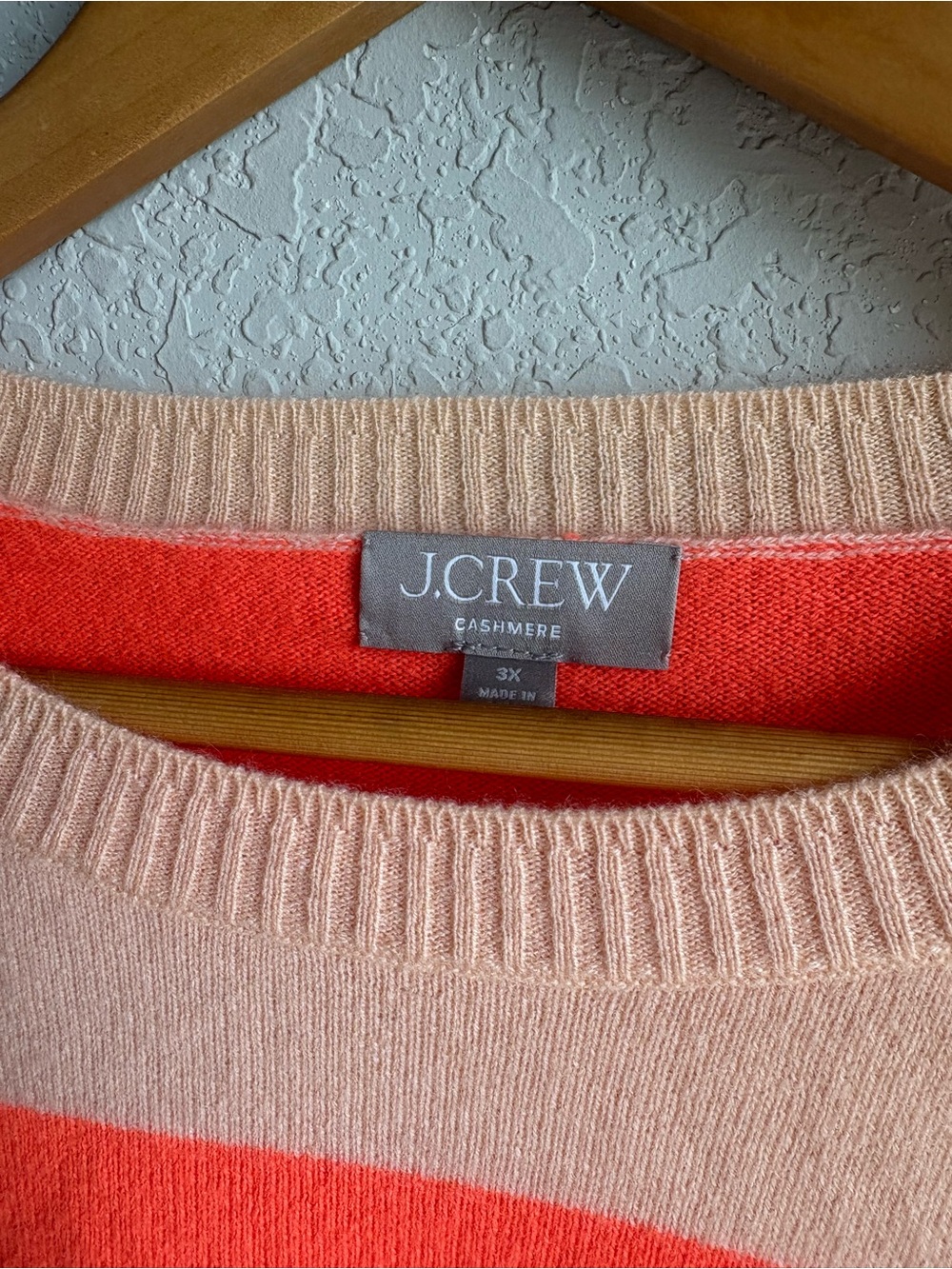 J.Crew 100% Cashmere Neon Coral & Blush Striped Sweater Size 3X - Picture 2 of 6